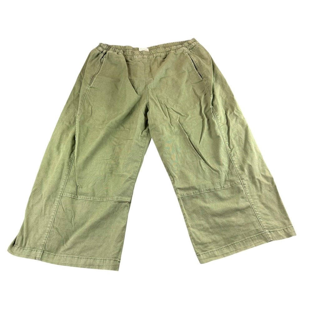 Pilcro Anthropologie Olive Green Wide Leg Crop Pants Elastic Waist XLP Utility